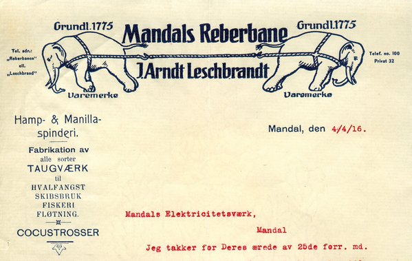 Brevhode fra Mandals Reberbane. Fra Mandal museums samling / agderbilder.no