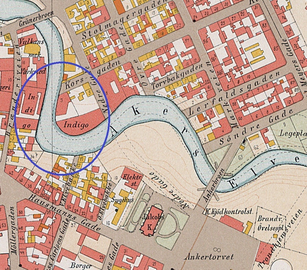 Kart over tekstilfabrikken Indigo, år 1900