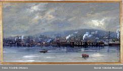 Teatermaler Jens Wangs presentasjon av Moss Verft for jubileumsutstillingen i 1914.Foto: Norsk Teknisk Museum<br>