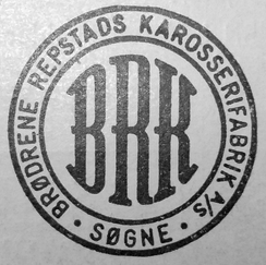 Logo til Brødrene Repstads Karosserifabrikk A/SFoto: Søgneinfo.no<br>