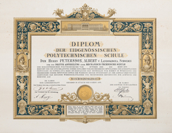 Diplom fra Politechnischen Schule, Sveits, 1893Foto: NVIM<br>