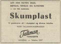Annonse fra Fædrelandsvennen 12.7 1961Foto: Tallman Fædrelandsvennen 12.7 1961<br>