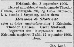 faksimile fra Norsk Kundgjørelsestidende, 17.sept.1906